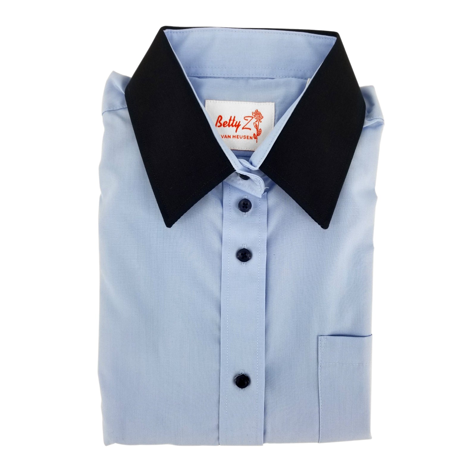 light blue with navy collar shirts